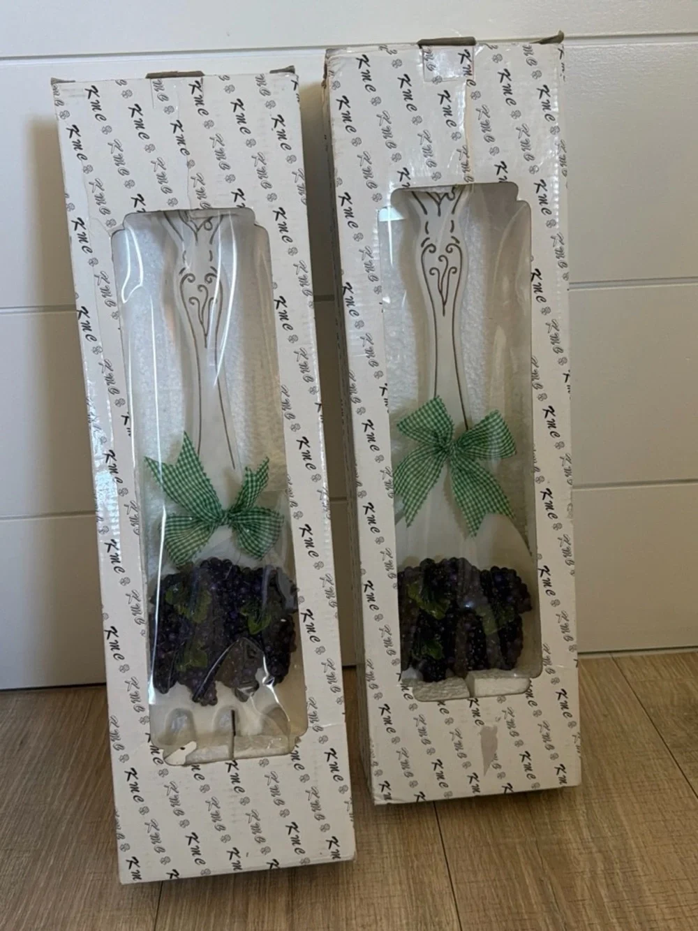 White Ceramic Decorative Fork & Spoon Wall Set with Purple Berry Accents